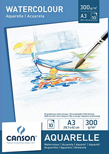 Canson 200005790 - Aquarellpapier A3, 300 g/m², 10 Blatt, weiß von Canson