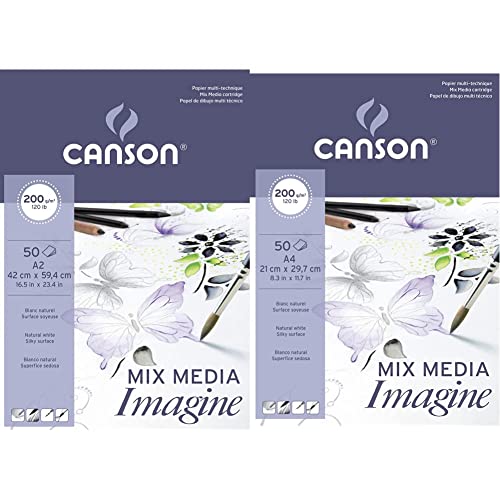 Canson 200006003 Imagine Mix-Media Papier, A2, rein weiß & 200006008 Imagine Mix-Media Papier, A4, rein weiß von Canson