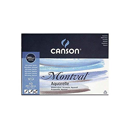 Canson 3 Stück Klebeblöcke klein 12 Blatt Zeichenpapier Montval A3 300 g Aquarell von Canson