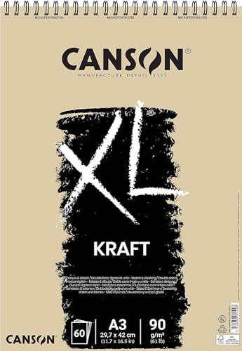 Canson 400039142 XL Kraft gerippt Skizzenblock, 90 g/qm, 60 Blatt pro Block "Spirale an der kurzen Seite ", 297 x 432 mm, hellbraun von Canson