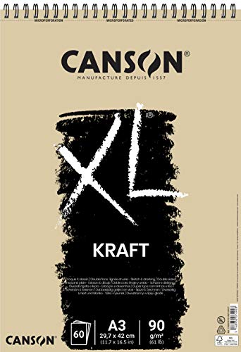 Canson 400039142 XL Kraft gerippt Skizzenblock, 90 g/qm, 60 Blatt pro Block "Spirale an der kurzen Seite ", 297 x 432 mm, hellbraun von Canson