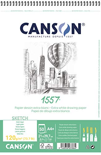 Canson C31412A001 Spiralalbum 21 x 29,7 50 H JA 1557 fein 120 g, Papier, Blanco, 21x29,7 von Canson