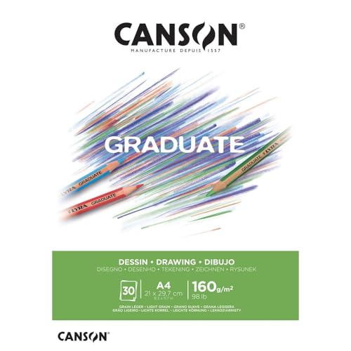 Canson Graduate - C400110365 Zeichenpapier - Zeichenblock, DIN A4, 30 Blatt, 160 g/m² Weiß von Canson