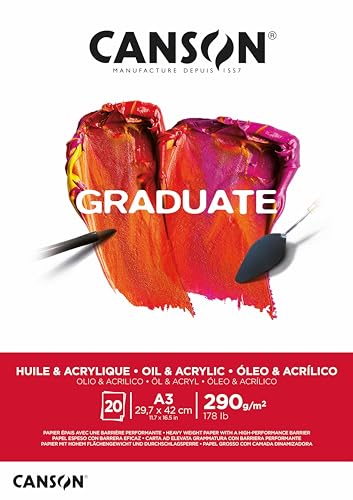 Canson Graduate - C400110381 Öl- und Acrylpapier Block, DIN A3, 20 Blatt, 290 g/m² Weiß von Canson