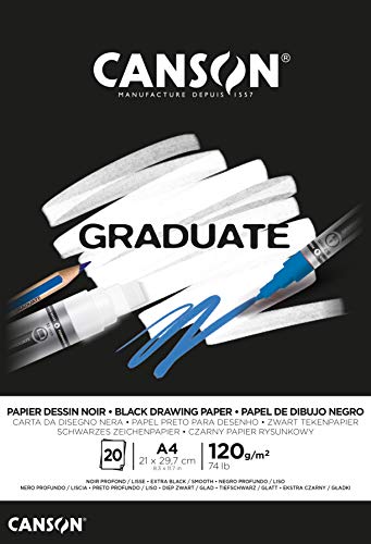 Canson Graduate - C400110386 Zeichenpapier - Zeichenblock, DIN A4, 20 Blatt, 120 g/m², schwarz von Canson