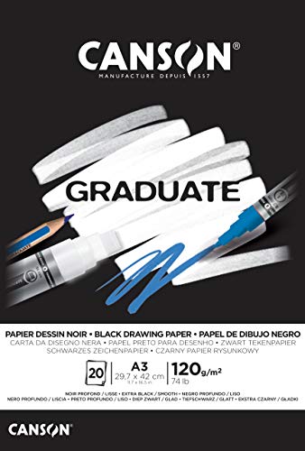 Canson Graduate - C400110387 Zeichenpapier - Zeichenblock, DIN A3, 20 Blatt, 120 g/m², schwarz von Canson