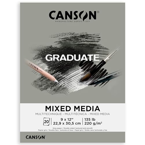 Canson Graduate Grey Toned Mixed Media Pad, Foldover, 22,9 x 30,5 cm, 20 Blatt, Künstlerpapier für Erwachsene und Studenten, Aquarellfarben, gemischte Medien, Marker und Kunstjournaling Canson Graduate Grey Toned Mixed Media Pad, Foldover, 22,9 x 30,5 cm, 20 Blatt, Künstlerpapier für Erwachsene und Studenten, Aquarellfarben, gemischte Medien, Marker und Kunstjournaling von Canson