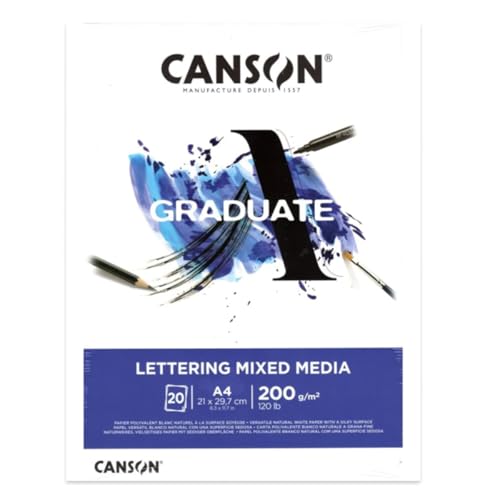 CANSON Graduate Lettering Mixed Media Block, A4-200 g/m², 20 Blatt, Weiß von Canson