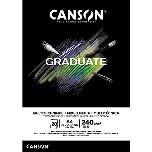 Canson Graduate Mix Media Notizblock, A4, 20 Blatt, Schwarz, fein, 240 g, C31250P017 von Canson