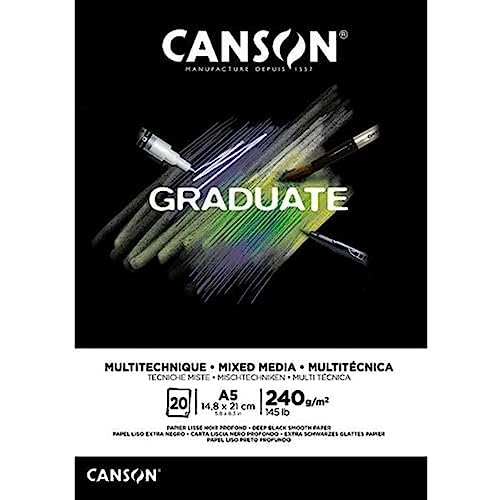 Canson Graduate Mix Media Notizblock, A5, 20 Blatt, Schwarz, fein, 240 g, C31250P019 von Canson