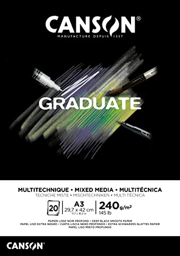 Canson Graduate Mix Media Notizblock, A3, 20 Blatt, Schwarz, fein, 240 g, C31250P018 von Canson