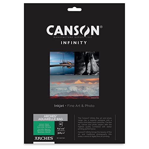 Canson Infinity Arches Aquarelle Rag strukturiertes reinweißes mattes Tintenstrahlpapier, 310 g/m², 21,6 x 27,9 cm, 10 Blatt von Canson