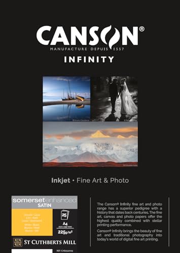 Canson Infinity Somerset Enhanced Satin White, digitales Fotopapier, glatt, 225 g/m², DIN A4 21 x 29,7 cm, Kartonbox, Extraweiß, 25 Blatt von Canson