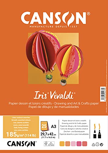 Canson Iris VivaldiA3 185 g/m² – verschiedene Farben gelb/rosa/rot von Canson