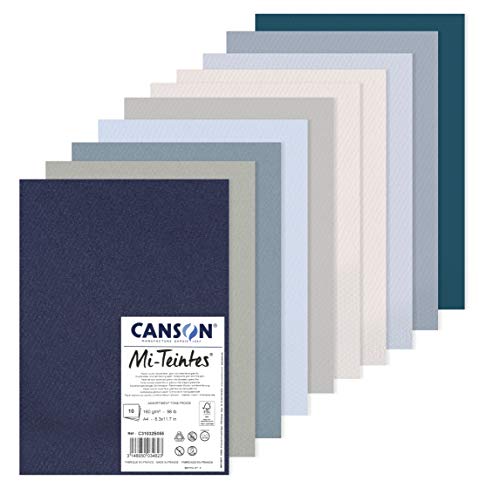 Canson Mi-Teintes, Farbiges Zeichenpapier, 160gsm, 98lb, Bogen, A4-21x29,7cm, Packung, 10 kühle Töne, 10 Bögen C31032S055 Kalte Farbtöne von Canson