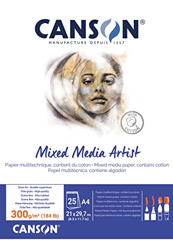 Canson Mix Media Artist Block, A4, 25 Blatt, 10% fein, 300 g, weiß von Canson