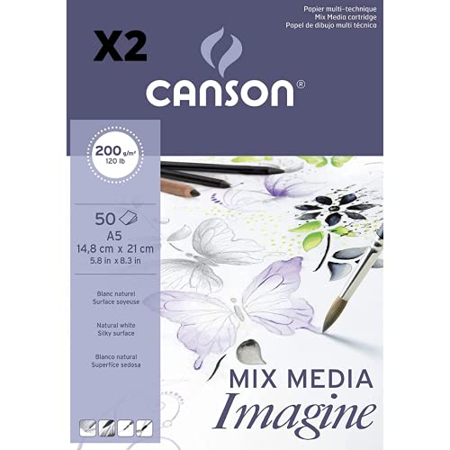 Canson Mix Media Imagine, 2 Stück, A5, 50 Blatt, feine Körnung, 200 g von OFITURIA