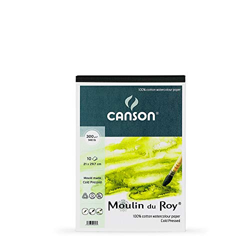 Canson - Moulin du Roy - 20607 - Aquarellpapier Pad - A4 - 10 Blatt - 300 gsm - Cold Pressed - Baumwolle - Säurefrei von Canson