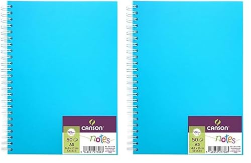 Canson Notizbuch mit 50 Blatt, A5, 120 g, Spiralbindung, Polypro-Einband, Blau (Packung mit 2) von Canson