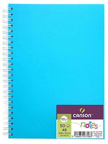 Canson Notizbuch mit 50 Blatt, A5, 120 g, Spiralbindung, Polypro-Einband, Blau von Canson