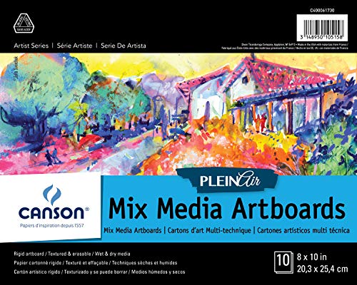 Canson Plein Air Mix Media Kunstblock für Aquarell, Acryl, Stifte und Bleistifte, 20,3 x 25,4 cm, Set mit 10 Tafeln, Papier, Weiß, 20,3 x 25,4 cm von Canson