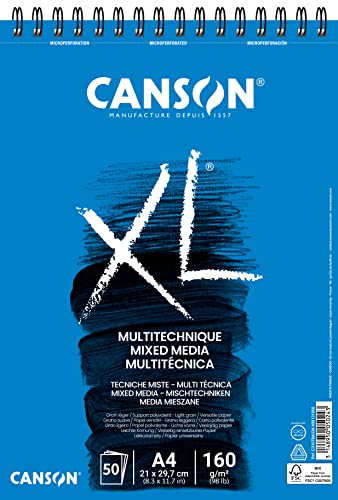Canson XL Mix Media Texturalbum Spiralalbum Mikroperforiert A4 50 Blätter 160g, Weiß, C31078A034 von Canson