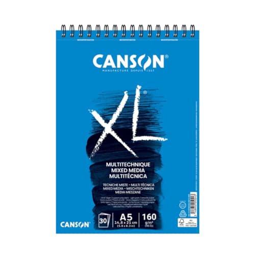 Canson XL Mix Media C31078A035 Spiralalbum, strukturiert, mikroperforiert, A5, 30 Blatt, 160 g, Weiß von Canson