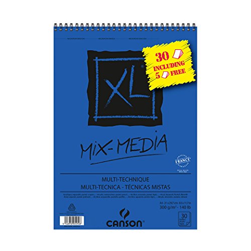 Canson XL Mix Media Zeichenpapier, A4, 21 x 29,7 cm, 30 Blatt, Weiß, 300 g von Canson