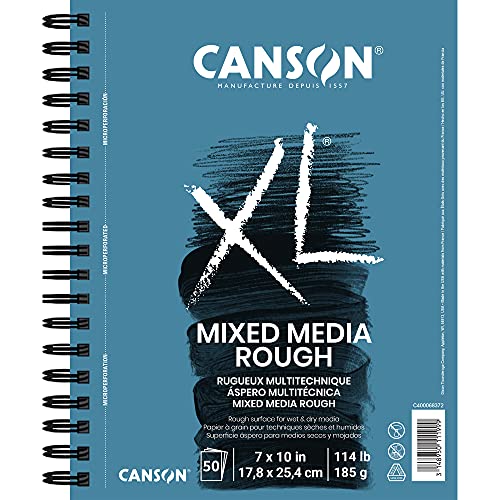 Canson XL Series Mixed Media Pad, raue Textur, Seitendraht, 17,8 x 25,4 cm, 50 Blatt – schweres Kunstpapier für Aquarell, Gouache, Marker, Malen, Zeichnen, Skizzieren von Canson