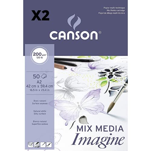 Packung mit 2 verleimten Notizblöcken, A2, 100 Blatt, Canson Mix Media Imagine, feine Körnung 200 g von OFITURIA