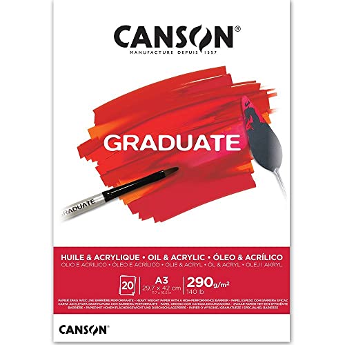 Canson Graduate - C400110381 Öl- und Acrylpapier Block, DIN A3, 20 Blatt, 290 g/m² Weiß von Canson