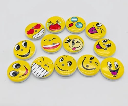 20 Stück lustige, bunte Holzknöpfe Motiv Smiley 20mm mit 2 Löcher Bastelknöpfe Kinderkleidung runde Knöpfe zum annähen nähen aufnähen basteln scrapbooking von CansyY