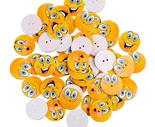 20 Stück lustige, bunte Holzknöpfe Motiv Smiley 20mm mit 2 Löcher Bastelknöpfe Kinderkleidung runde Knöpfe zum annähen nähen aufnähen basteln scrapbooking von CansyY