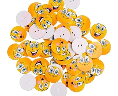 20 Stück lustige, bunte Holzknöpfe Motiv Smiley 25mm mit 2 Löcher Bastelknöpfe Kinderkleidung runde Knöpfe zum annähen nähen aufnähen basteln scrapbooking von CansyY