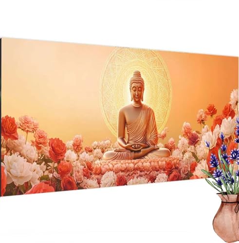 Buddha Diamond Painting XXL 140x70 cm, Diamant Painting Bilder Blume Muster, DIY 5D Full Drill Crystal Art Stickerei Malerei Basteln Set, Kreatives für Mädchen Geschenke, Wanddeko Aesthetic k-178 von Canuhkun