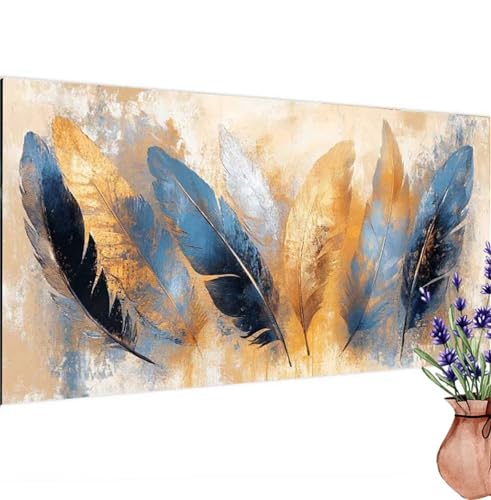 Diamond Painting Abstrakt, Feder Diamond Painting Erwachsene Groß 100x50 cm DIY 5D Diamant Kunst Kinder Anfänger Set, Diamant Stickerei Bastelset Erwachsene Frauen für Zimmer Deko, Geschenke k-291 von Canuhkun