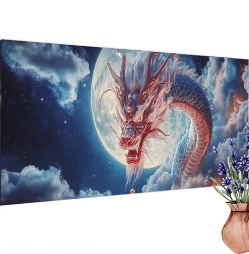 Diamond Painting Drache,Mond Diamond Painting Erwachsene Groß 95x45 cm DIY 5D Diamant Kunst Kinder Anfänger Set,Diamant Stickerei Bastelset Erwachsene Frauen für Zimmer Deko Wohnzimmer,Geschenke k-193 von Canuhkun