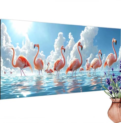 Diamond Painting Erwachsene Groß XXL Flamingo, Diamant Painting Bilder See Bastelset Erwachsene Frauen, DIY 5D Diamond Art Stickerei Malerei Set für Aesthetic Room Decor, Leinwand 90x180 cm k-253 von Canuhkun