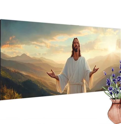 Diamond Painting Erwachsene Groß XXL Jesus,Diamant Painting Bilder Berg Bastelset Erwachsene Frauen, DIY 5D Diamond Art Stickerei Malerei Set für Aesthetic Room Decor, Leinwand 100x200 cm k-321 von Canuhkun