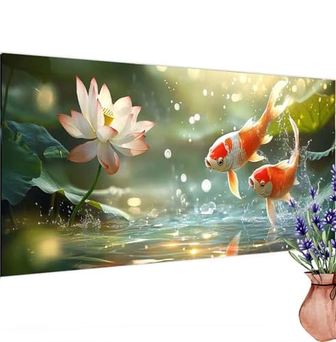 Diamond Painting Erwachsene Groß XXL Koi,Diamant Painting Bilder Blume Bastelset Erwachsene Frauen, DIY 5D Diamond Art Stickerei Malerei Set für Aesthetic Room Decor, Leinwand 100x200 cm k-553 von Canuhkun