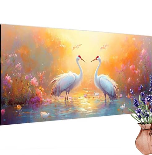 Diamond Painting Erwachsene Groß XXL Kranich, Diamant Painting Bilder Paar Bastelset Erwachsene Frauen, DIY 5D Diamond Art Stickerei Malerei Set für Aesthetic Room Decor, Leinwand 90x180 cm k-550 von Canuhkun