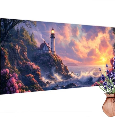 Diamond Painting Erwachsene Groß XXL Leuchtturm, Diamant Painting Bilder Meer Bastelset Erwachsene Frauen, DIY 5D Diamond Art Stickerei Malerei Set für Aesthetic Room Decor, Leinwand 100x200 cm k-425 von Canuhkun