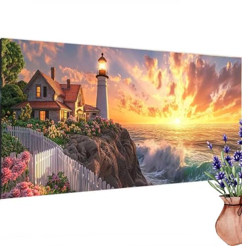 Diamond Painting Erwachsene Groß XXL Leuchtturm, Diamant Painting Bilder Meer Bastelset Erwachsene Frauen, DIY 5D Diamond Art Stickerei Malerei Set für Aesthetic Room Decor, Leinwand 85x180 cm k-271 von Canuhkun