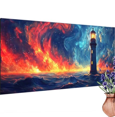 Diamond Painting Erwachsene Groß XXL Leuchtturm, Diamant Painting Bilder Sternenhimmel Bastelset Erwachsene Frauen, DIY 5D Diamond Art Malerei Set für Aesthetic Room Decor, Leinwand 100x200 cm k-492 von Canuhkun