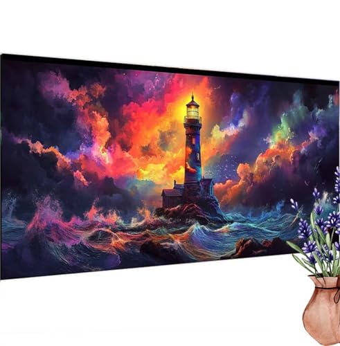 Diamond Painting Erwachsene Groß XXL Leuchtturm, Diamant Painting Bilder Sternenhimmel Bastelset Erwachsene Frauen, DIY 5D Diamond Art Malerei Set für Aesthetic Room Decor, Leinwand 90x180 cm k-214 von Canuhkun