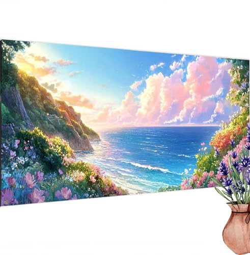 Diamond Painting Erwachsene Groß XXL Meer, Diamant Painting Bilder Landschaft Bastelset Erwachsene Frauen, DIY 5D Diamond Art Stickerei Malerei Set für Aesthetic Room Decor, Leinwand 90x180 cm k-349 von Canuhkun