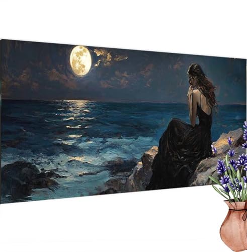 Diamond Painting Erwachsene Groß XXL Mond,Diamant Painting Bilder Frau Bastelset Erwachsene Frauen, DIY 5D Diamond Art Stickerei Malerei Set für Aesthetic Room Decor Geschenke,Leinwand 80x160 cm k-503 von Canuhkun