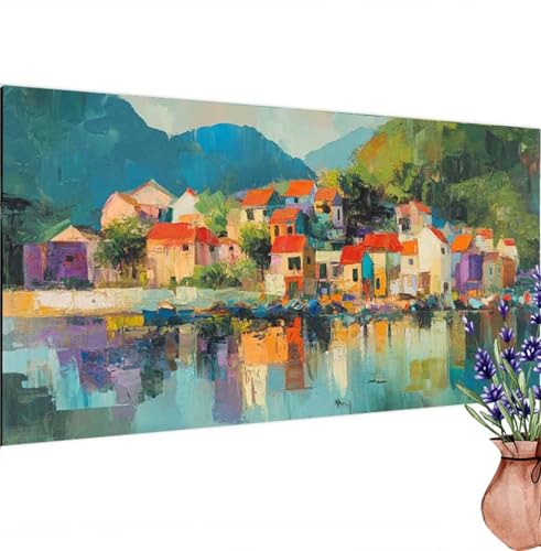 Diamond Painting Erwachsene Groß XXL Natur, Diamant Painting Bilder Kleinstädte Bastelset Erwachsene Frauen, DIY 5D Diamond Art Stickerei Malerei Set für Aesthetic Room Decor, Leinwand 85x180 cm k-381 von Canuhkun