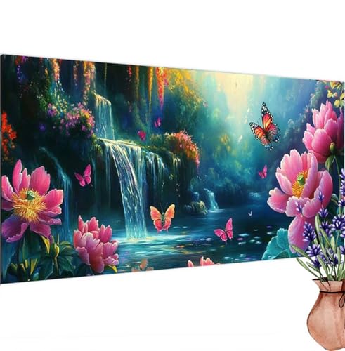 Diamond Painting Erwachsene Groß XXL Schmetterling, Diamant Painting Bilder Wasserfälle Bastelset Erwachsene Frauen, DIY 5D Diamond Art Malerei Set für Aesthetic Room Decor, Leinwand 90x180 cm k-445 von Canuhkun