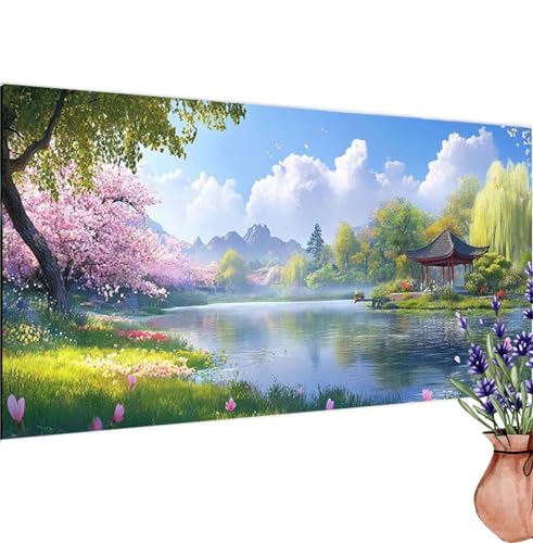 Diamond Painting Erwachsene Groß XXL See, Diamant Painting Bilder Landschaft Bastelset Erwachsene Frauen, DIY 5D Diamond Art Stickerei Malerei Set für Aesthetic Room Decor, Leinwand 100x200 cm k-441 von Canuhkun